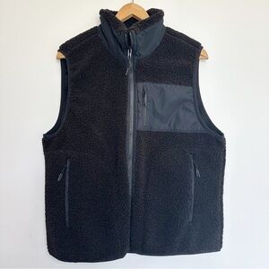 Abercrombie & Fitch Men’s Sherpa Vest Faux Fur Fleece Black XL Pockets Zip Up